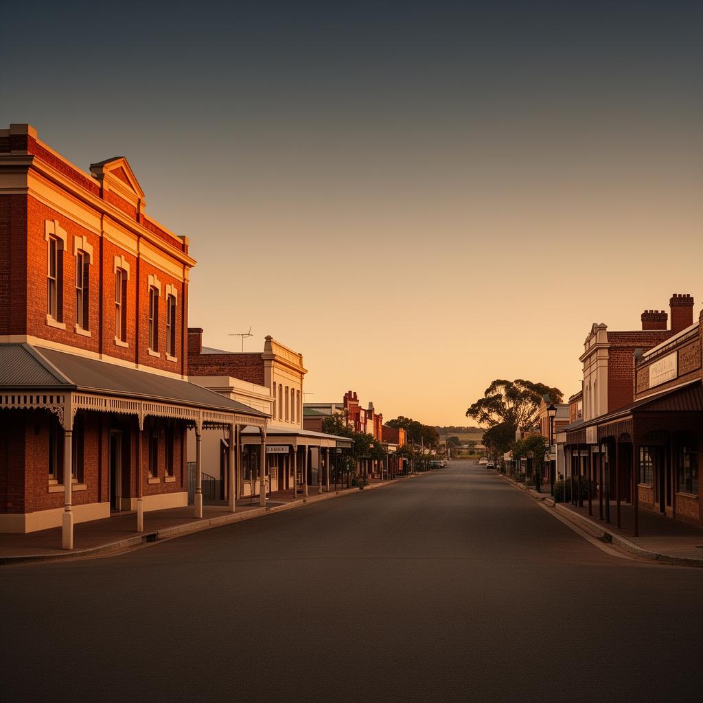 Australian country town main street at golden hour